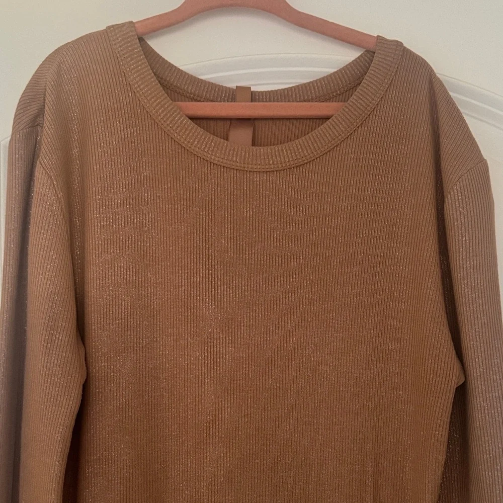 Skims Soft Lounge Shimmer Long Sleeve Dress Small Tan - Picture 3 of 4